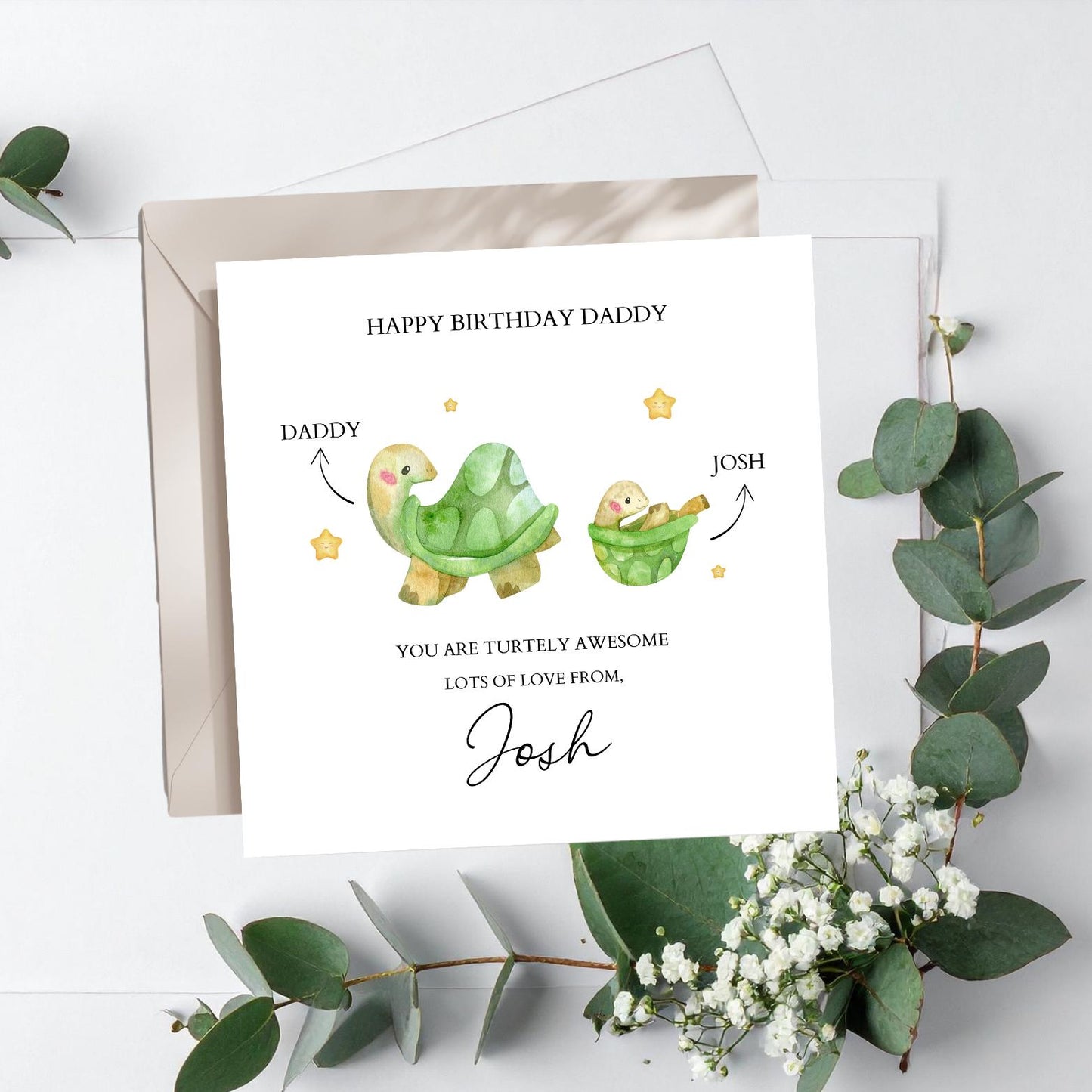 Personalised Daddy Birthday Turtle Card - Turtely Awesome Dad -Best Dad Card- Birthday Card for Dad, Uncle, Grandad, Any Relation