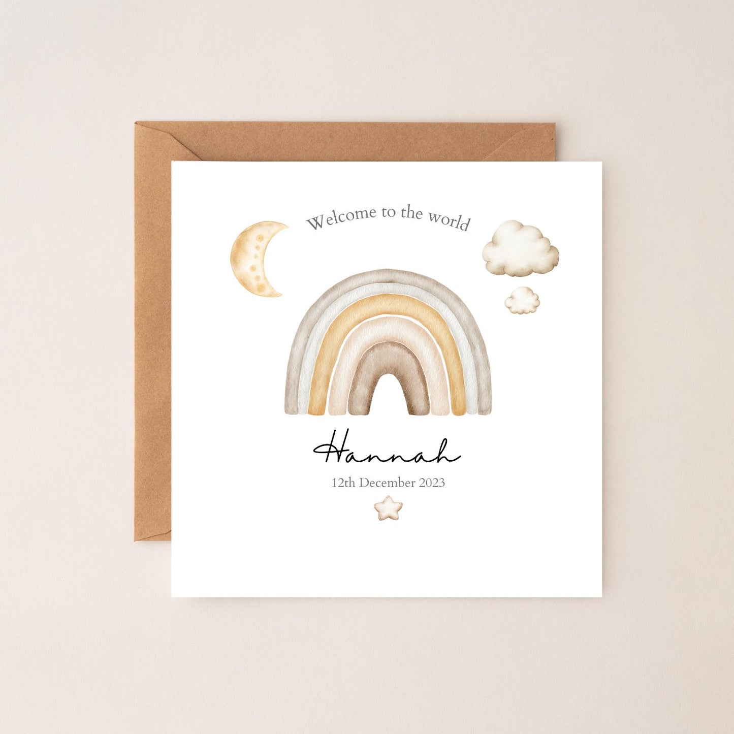Personalised New Baby Card - Neutral Welcome to the World Card - Rainbow Card- Personalised Newborn Card RD2