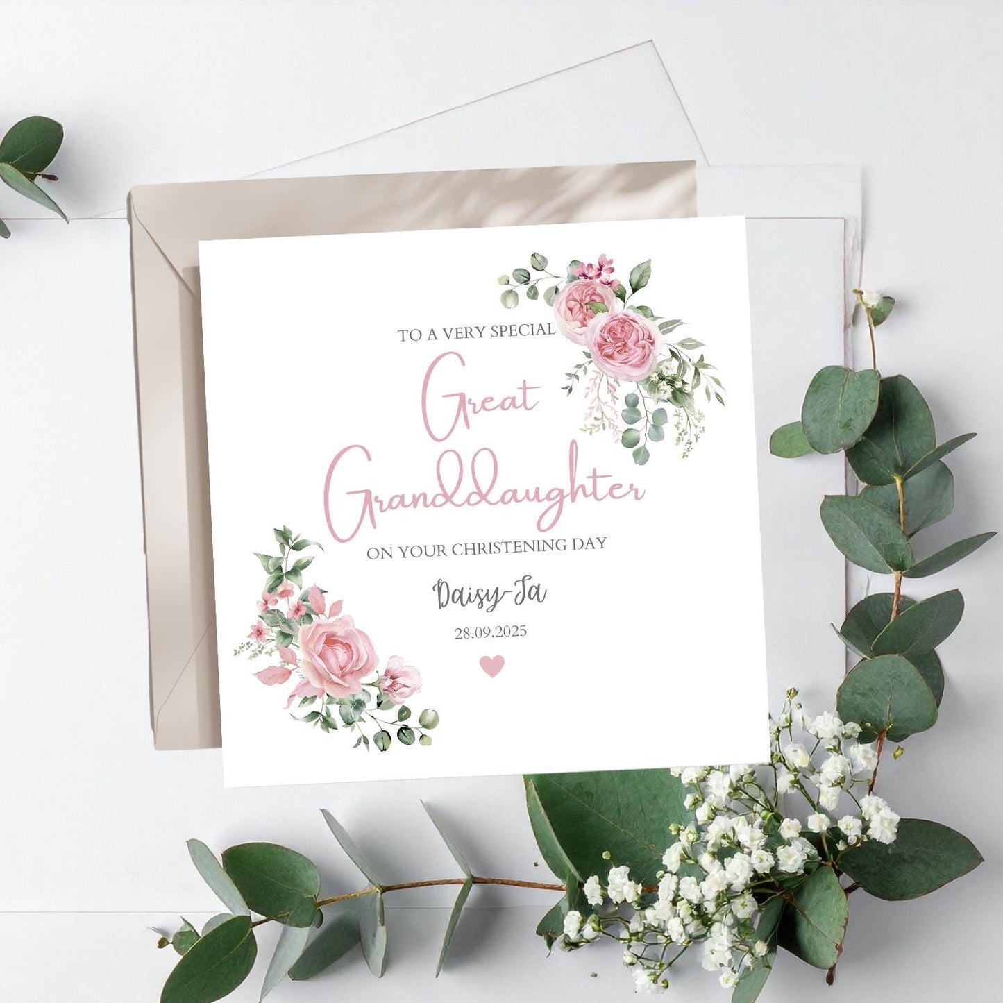 Personalised Granddaughter Christening Card, Baptism Roses Card, Christening card for Girl