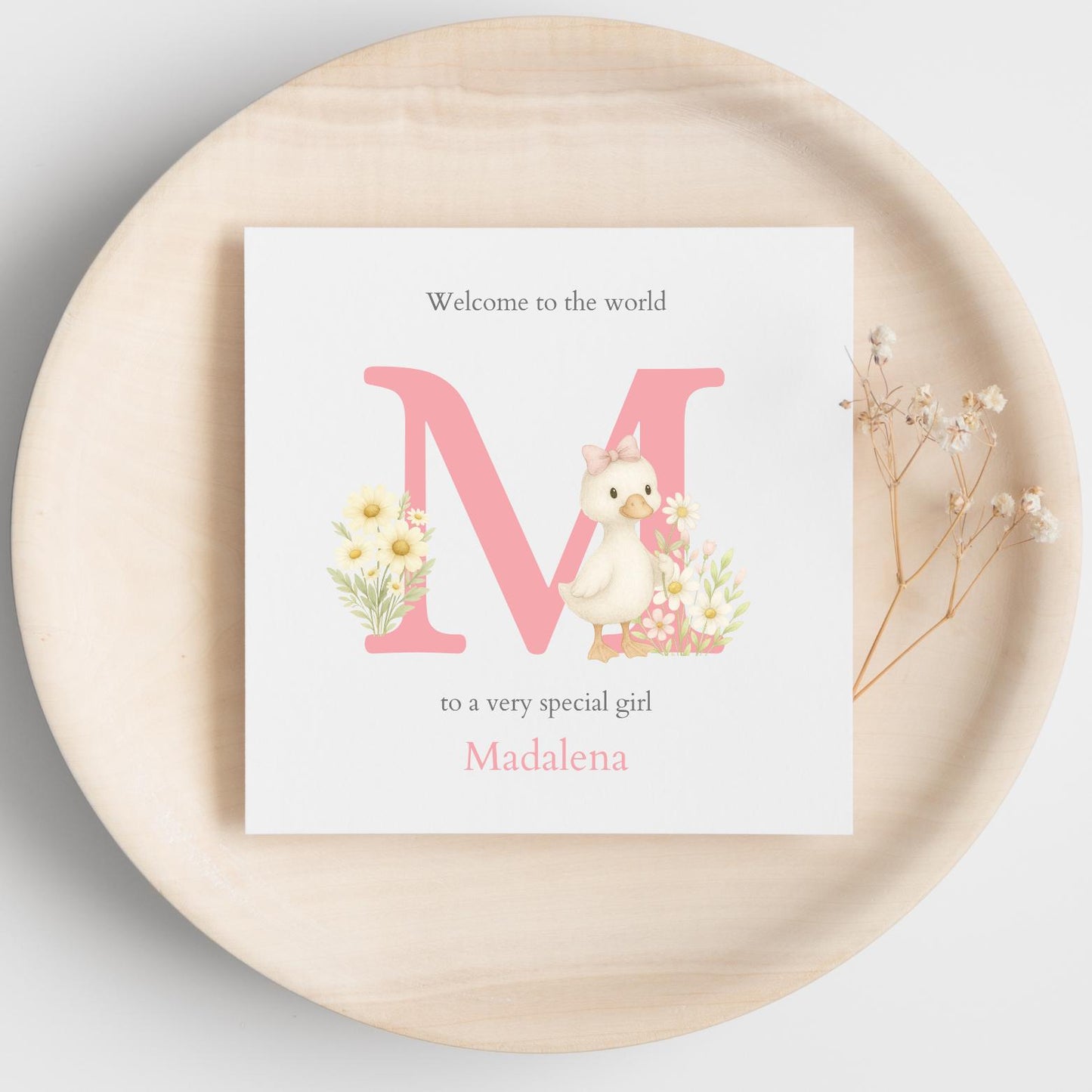 Personalised New Baby Goose Card, Personalised Baby Pink Greeting Card ,Goose Baby Card, Initial Baby Card