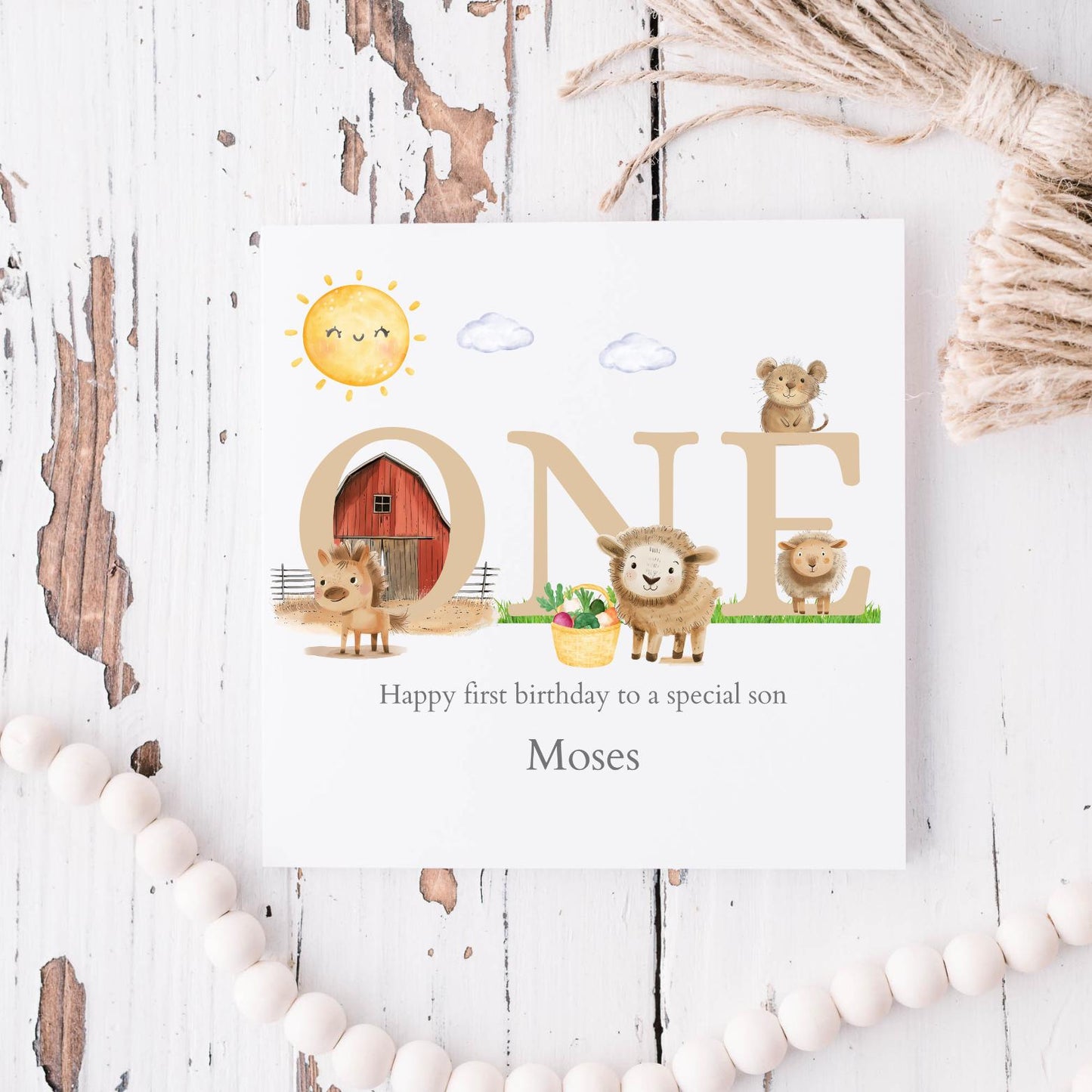 Personalised First Birthday Farm Card For Children| One birthday Farm animal card | First Personalised Birthday Card| Any Age