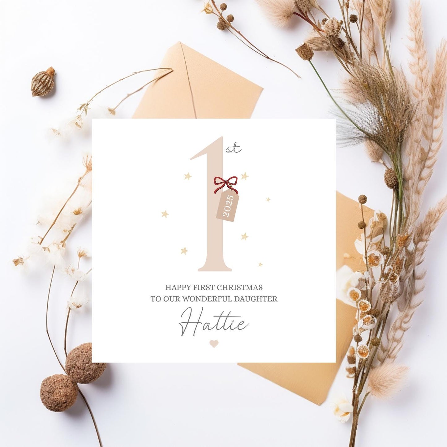 Personalised Pink First Christmas Card For Girl | Colour Choice 1st Christmas Card| Christmas Card for Daughter, granddaughter, Niece, Girl