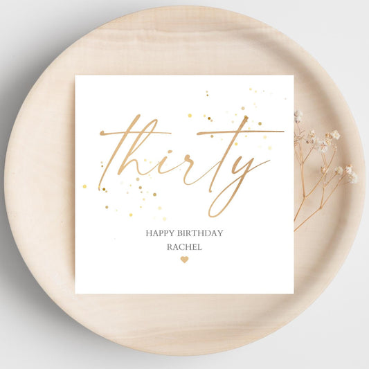Personalised 30th Birthday Card, Calligraphy Birthday Card, Personalised Gold 30th 40th 50th 60th 70th 90th Birthday Card
