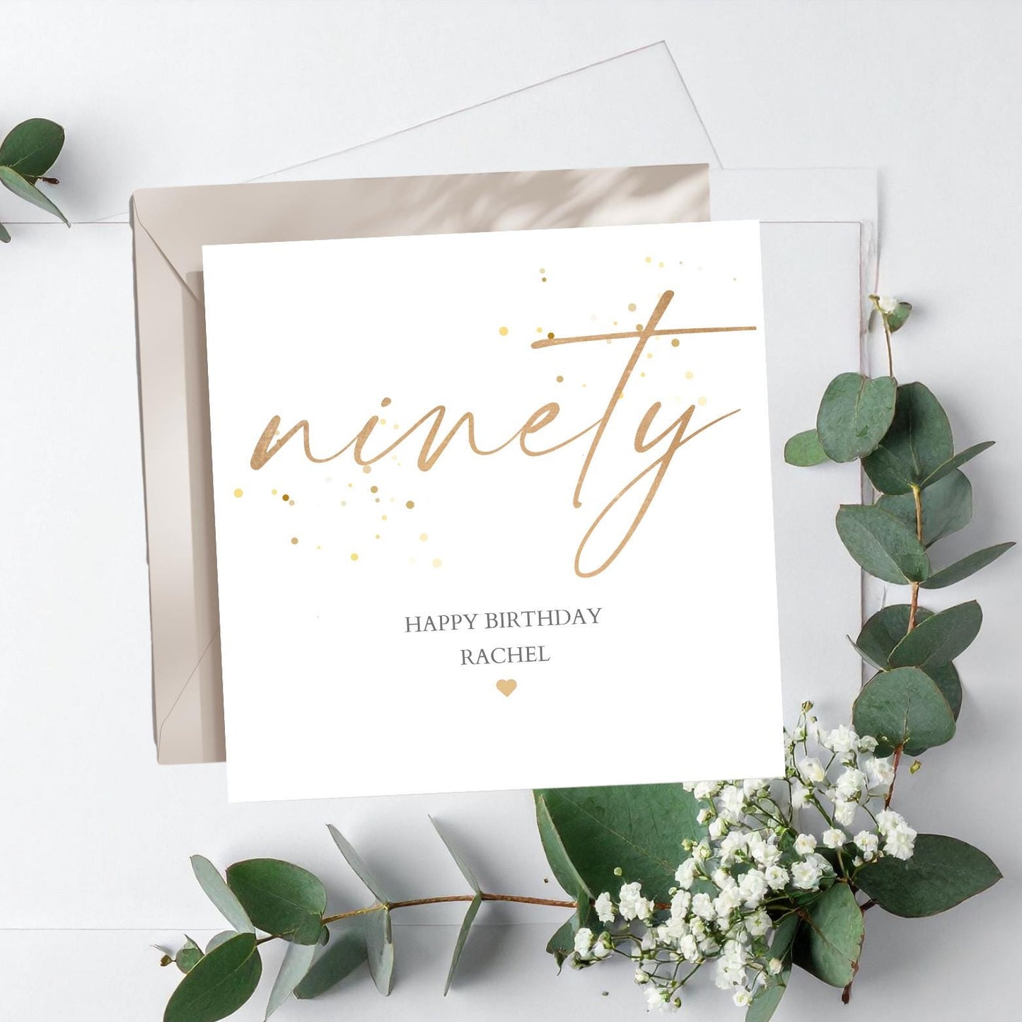 Personalised 90th Birthday Card, Calligraphy Birthday Card, Personalised Gold 30th 40th 50th 60th 70th 90th Birthday Card