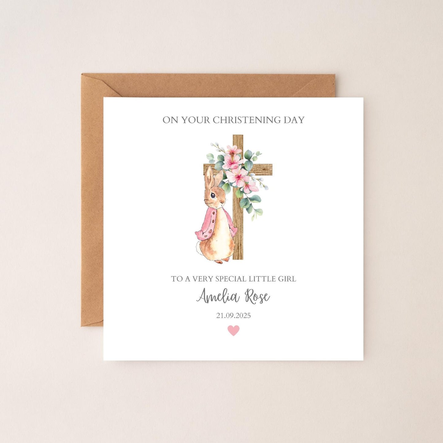 Personalised Goddaughter Christening Card, Baptism Flopsy Bunny Card, Christening card for Goddaughter, Bunny Rabbit Card RD118