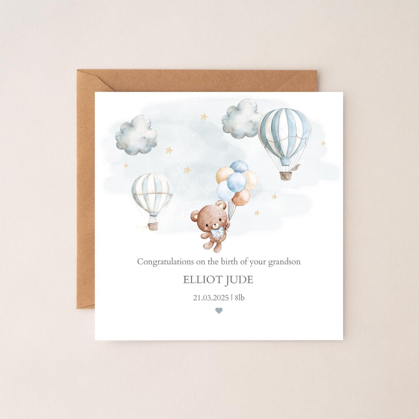 Personalised New Baby Bear Card: Pink or Blue, Any Relation