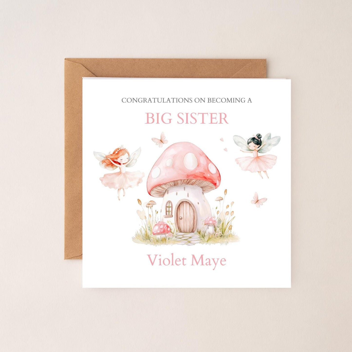 Personalised Big Sister Card, Personalised Big Sister Fairy Girl Card l Sister Announcement Card |Child Magic Fairy Card, Magical Fairy Card