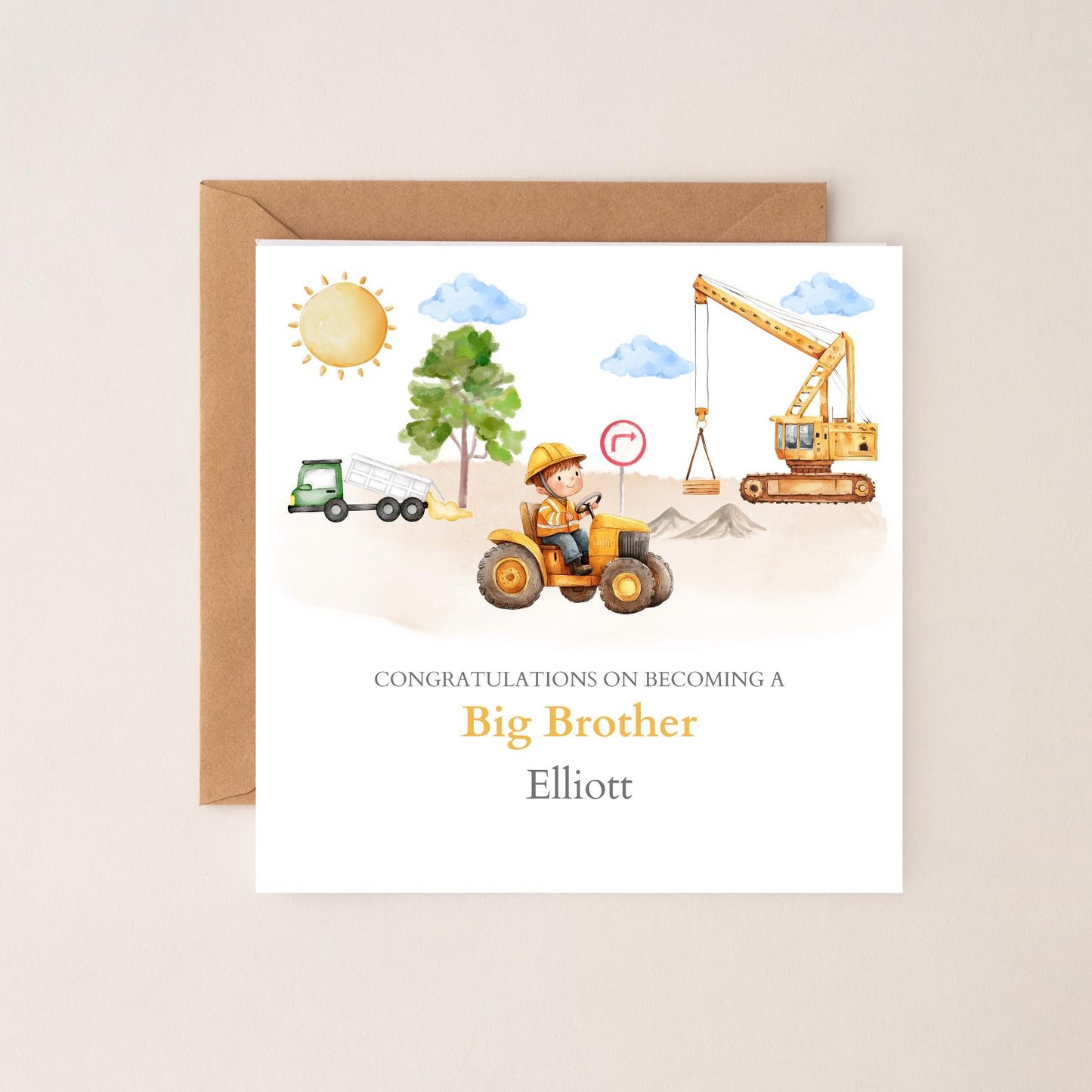 Personalised Big Brother Card - Construction Big Brother Card For Son - Promoted to Big Brother- Construction Vehicles, Any Relation
