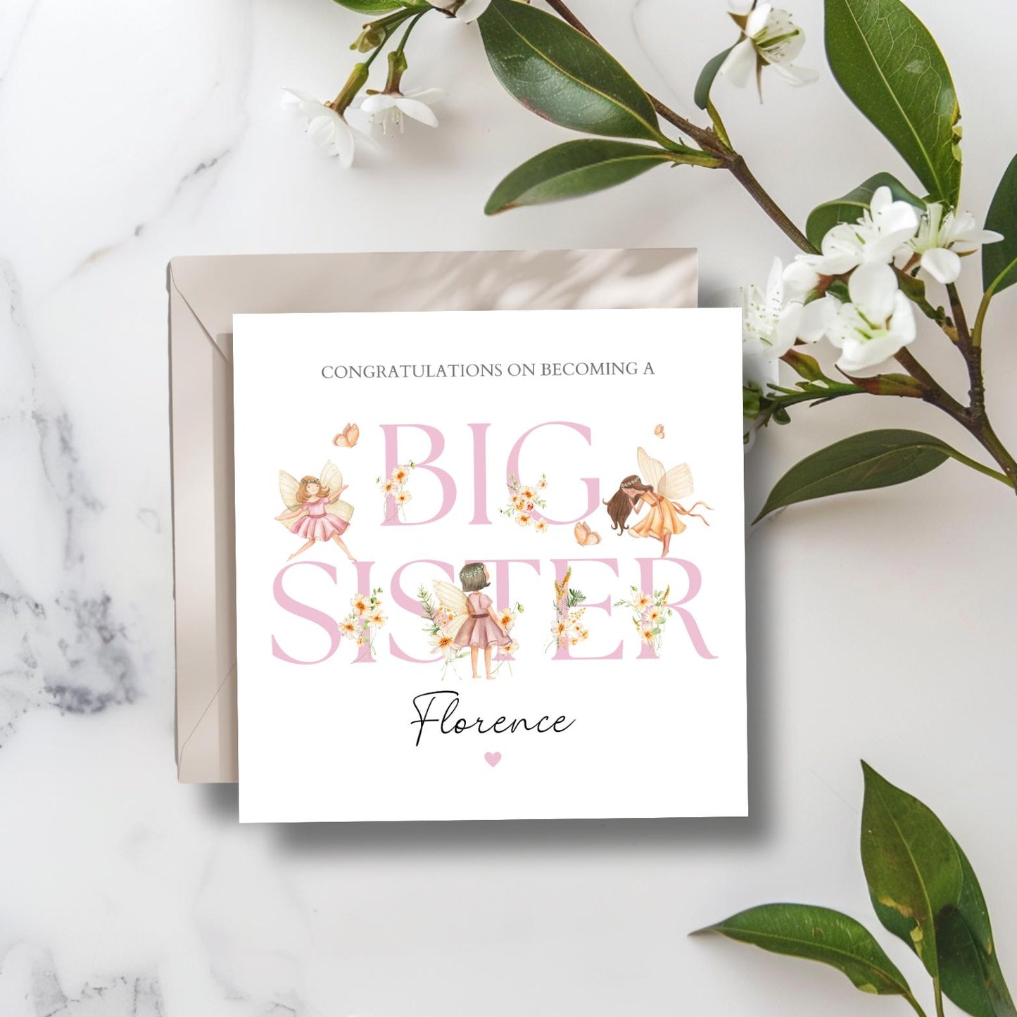 Personalised Big Sister Card, Personalised Big Sister Fairy Girl Card l Sister Greeting Card |Child Fairy Card, Magical Sister Announcement