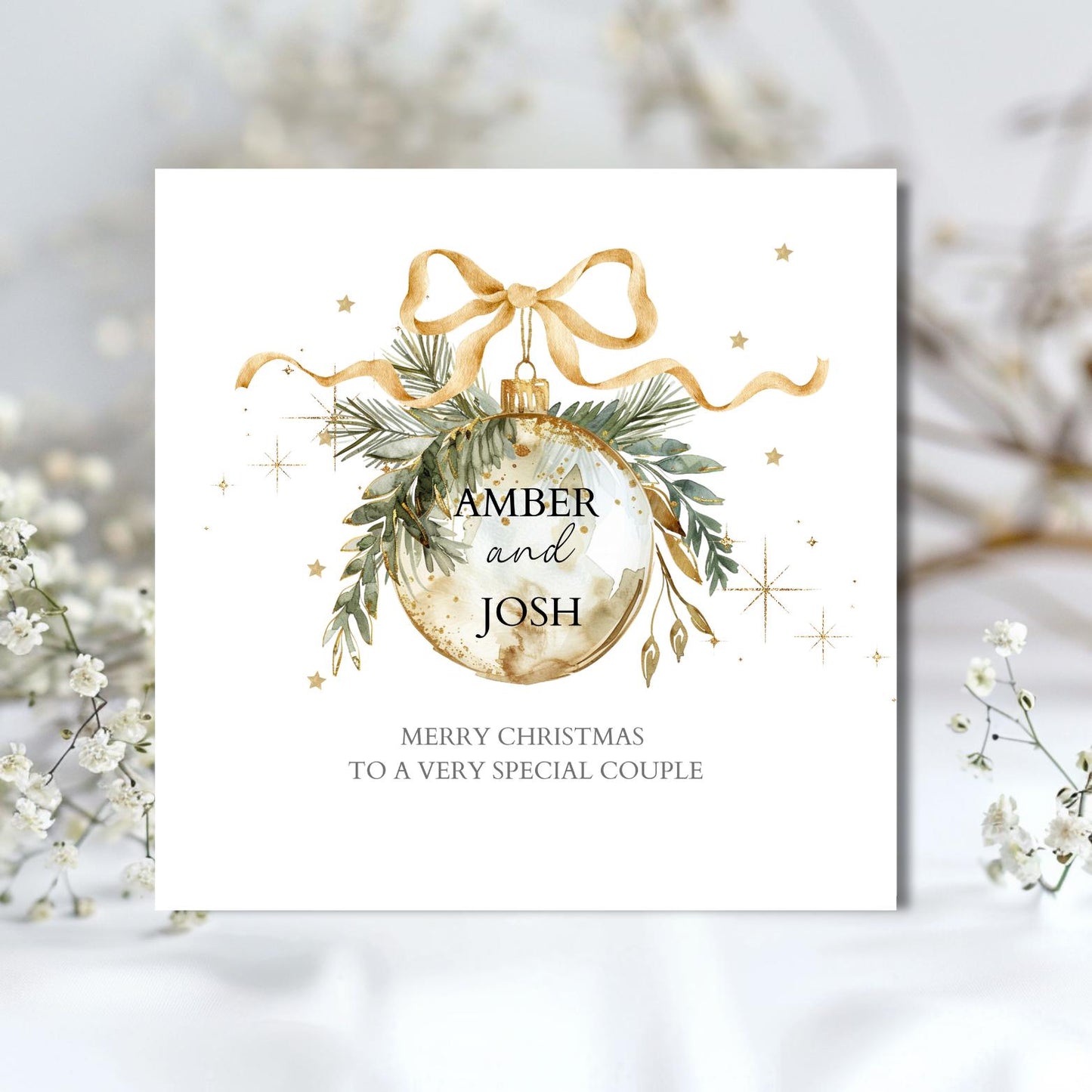 Personalised Special Couple Christmas Card, Couple Friend Bauble Christmas Card, Xmas Card Daughter, Son, In Law's Any Relation