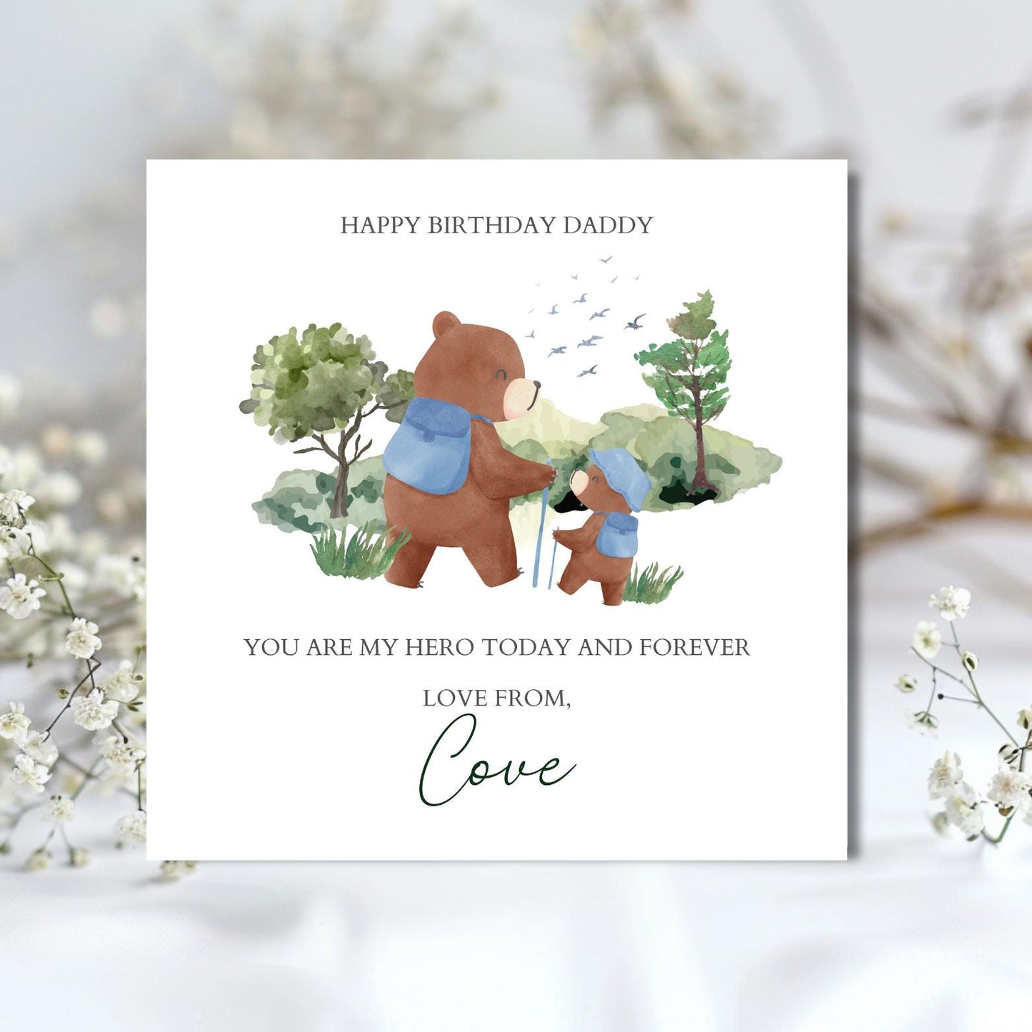 Personalised Daddy Birthday Bear Card -Camper Bear Dad Card -Best Dad Card- Birthday Card for Dad, Uncle,Grandad, Any Relation. Camping Bear