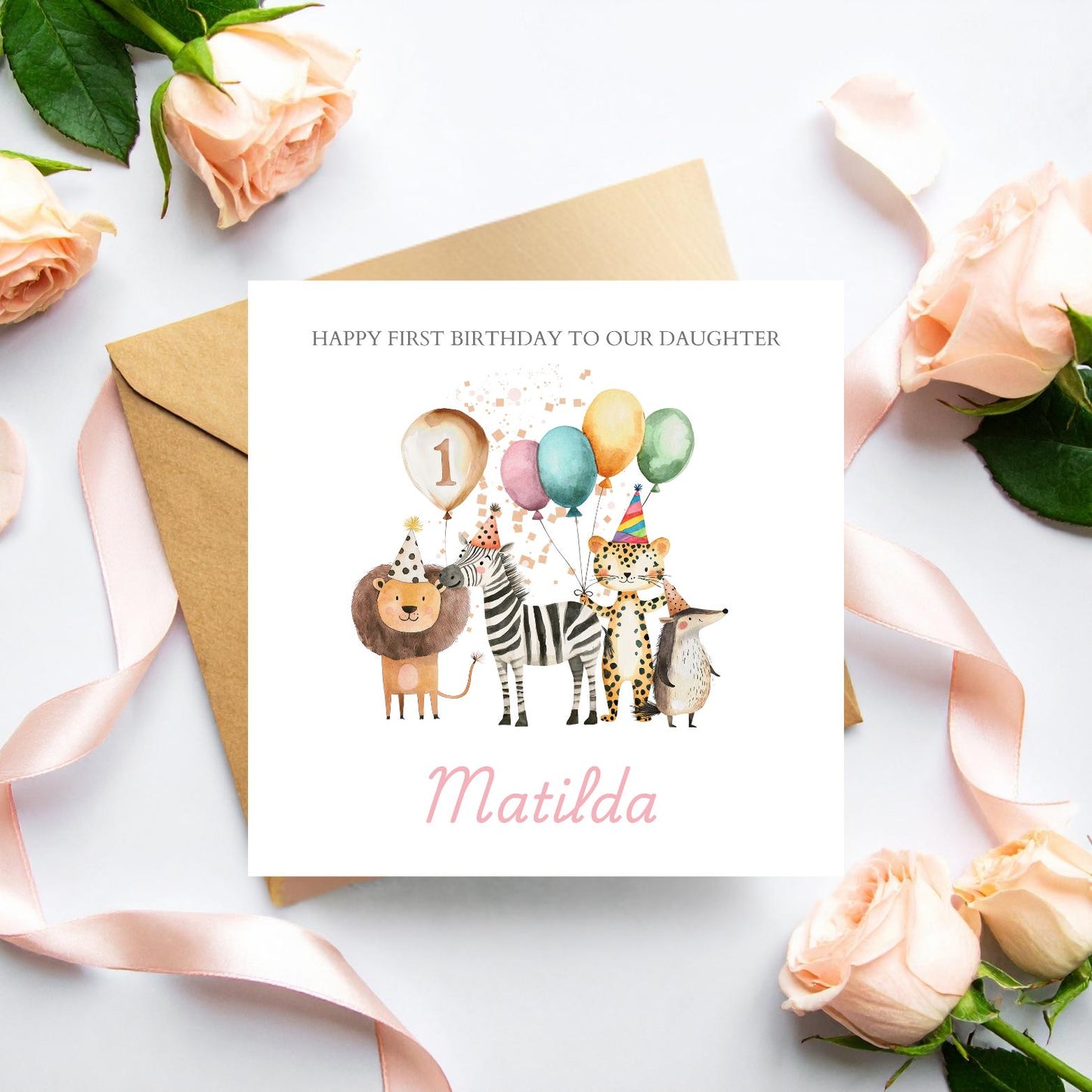 Personalised First Birthday Card Safari Animals | 1st birthday Animals card | First Birthday Card for Boy |1st Birthday Card for Son