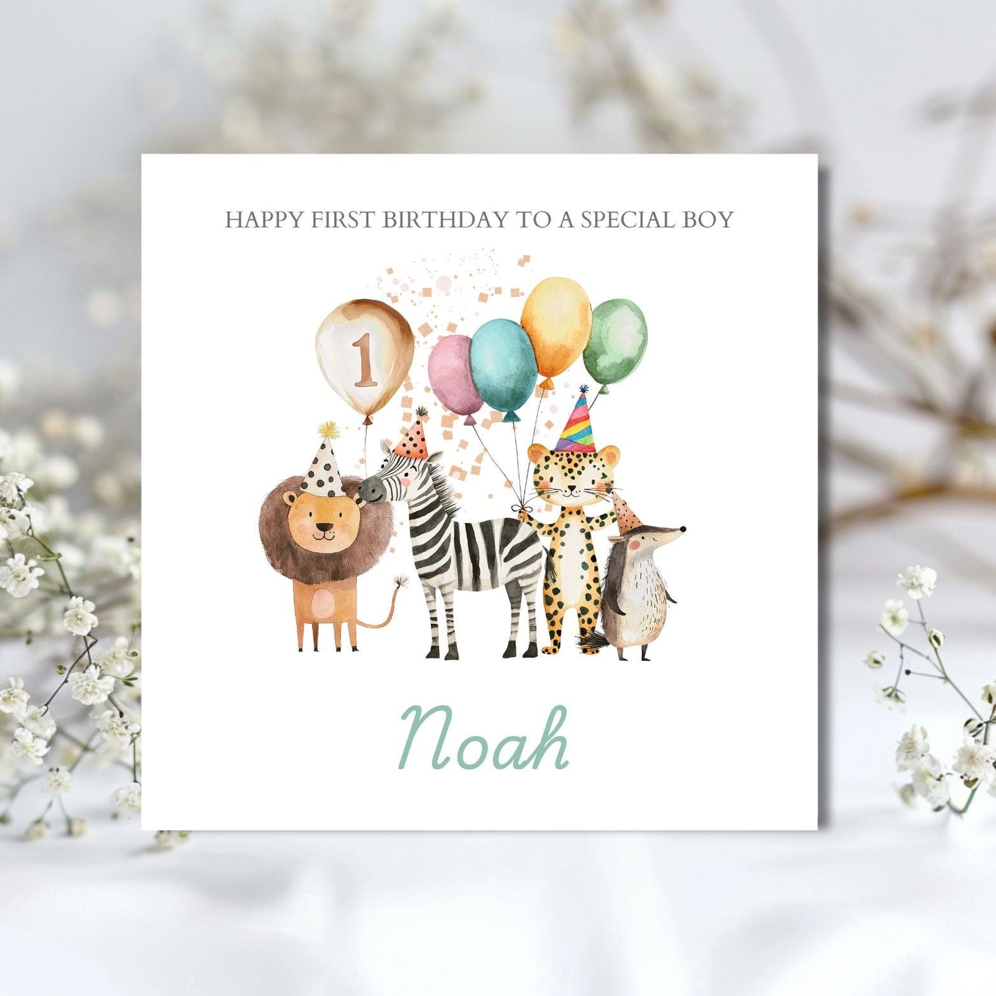 Personalised First Birthday Card Safari Animals | 1st birthday Animals card | First Birthday Card for Boy |1st Birthday Card for Son