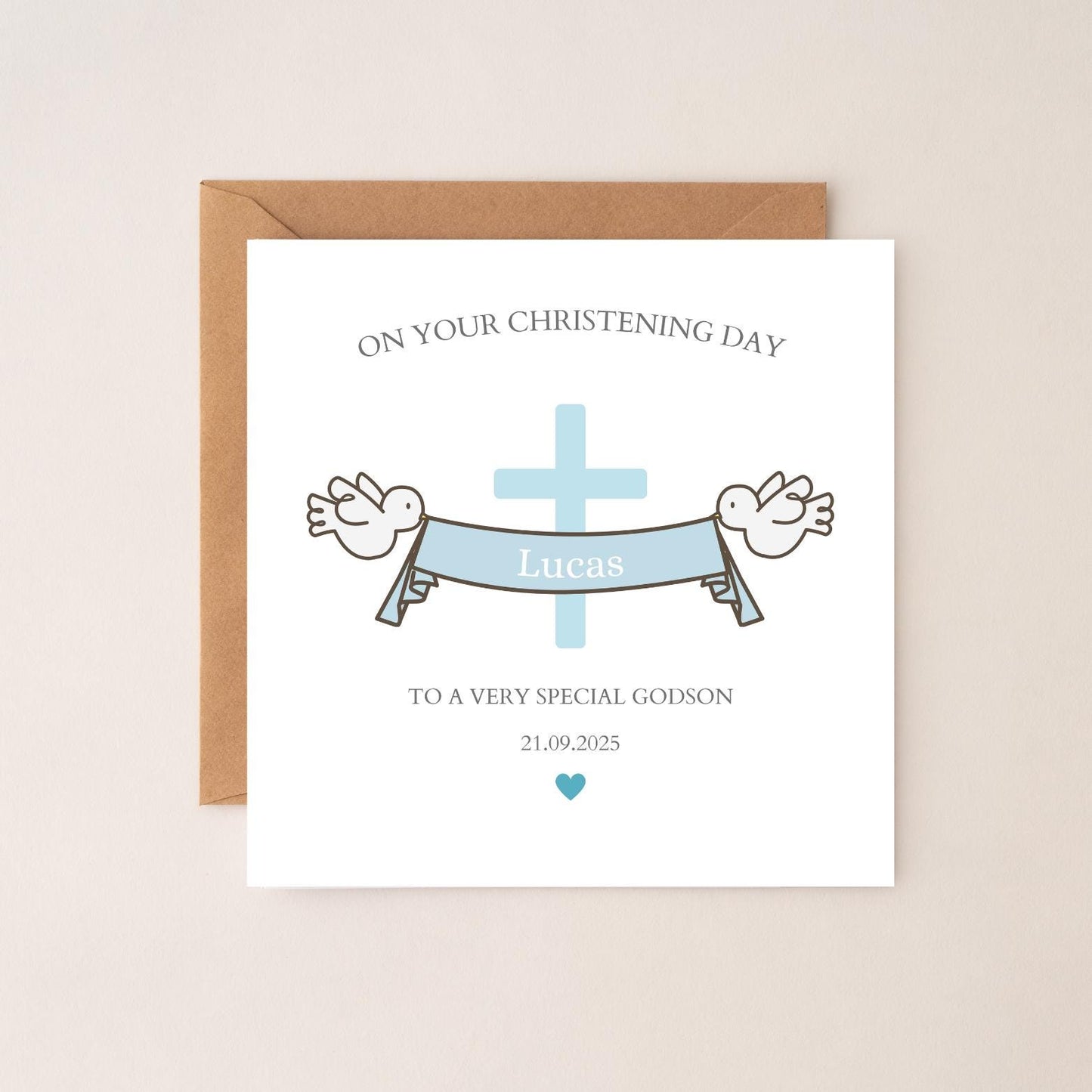 Personalised Christening Card Godson and Goddaughter, Baptism Card Boy or Girl, Baby Baptism Card, Any relation