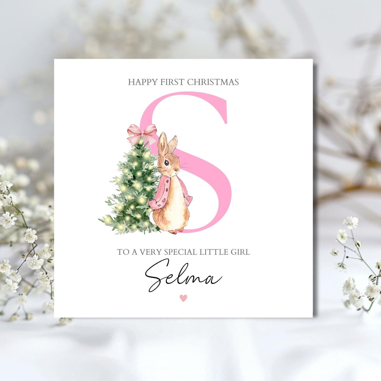 Personalised Peter Rabbit Christmas Card, 1st Christmas Card, Name Initial Card, Peter Rabbit Card for Son, Grandson, Nephew, Any Relation