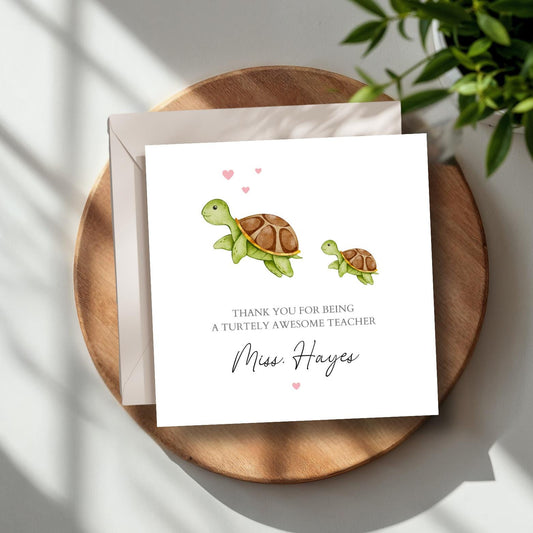 Personalised Thank You Teacher Card, Turtle Teacher Card, Thank You Teacher Card, End of Term Card, Turtely Awesome Teacher Design