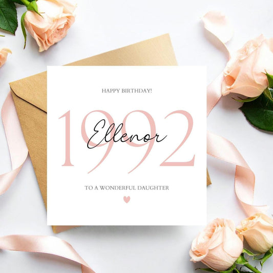 Personalised Year Birthday Card, Calligraphy Birthday Card, Birthday card for her,30th,40th,50th Birthday Card for Her,Birthday Card for Him