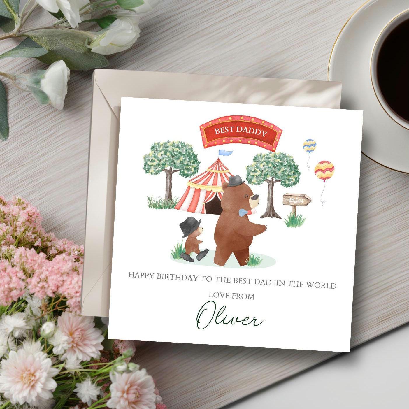 Personalised Daddy Birthday Bear Card -Circus Bear Dad Card -Best Dad Card- Birthday Card for Dad, Uncle,Grandad, Any Relation. Circus Bear