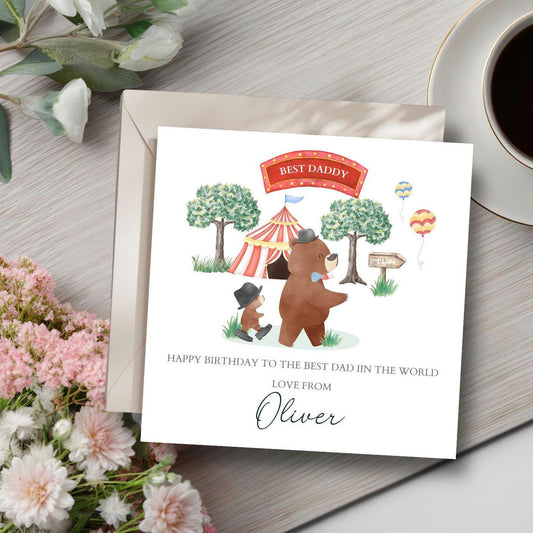 Personalised Daddy Birthday Bear Card -Circus Bear Dad Card -Best Dad Card- Birthday Card for Dad, Uncle,Grandad, Any Relation. Circus Bear