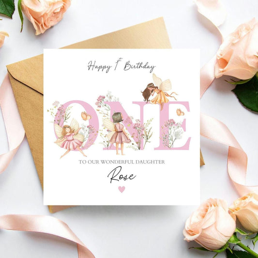 Personalised First Birthday Fairy Card |One birthday Magic Pink card |1st Birthday Card for Girl, Granddaughter, Daughter, Any Relation