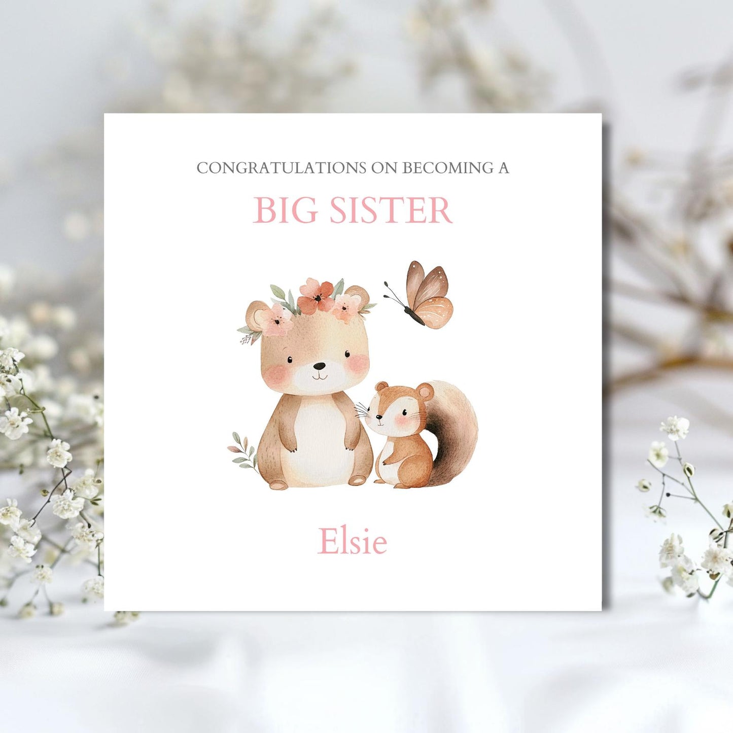 Personalised Big Sister Card, Personalised Big Sister Bear Girl Card l Greeting Card |Child Big Sister Card, Animal Card