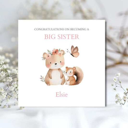 Personalised Big Sister Card, Personalised Big Sister Bear Girl Card l Greeting Card |Child Big Sister Card, Animal Card