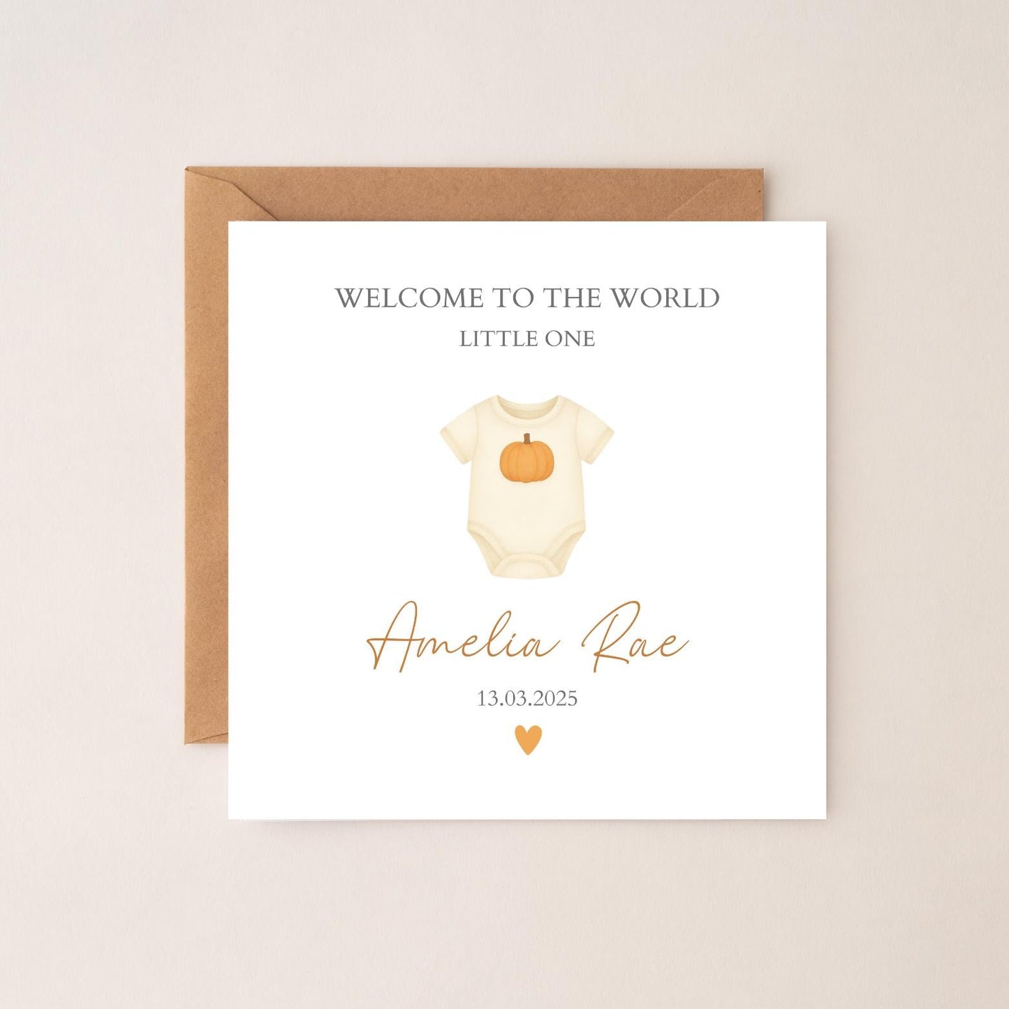 Personalised Autumn New Baby Card| Halloween Welcome to the world card | Little Pumpkin Card for granddaughter Any Relation