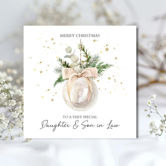 Personalised Daughter & Son In Law Christmas Card, Friend Bauble Christmas Card, Xmas Card Daughter, Couple, Son, In Law's Any Relation