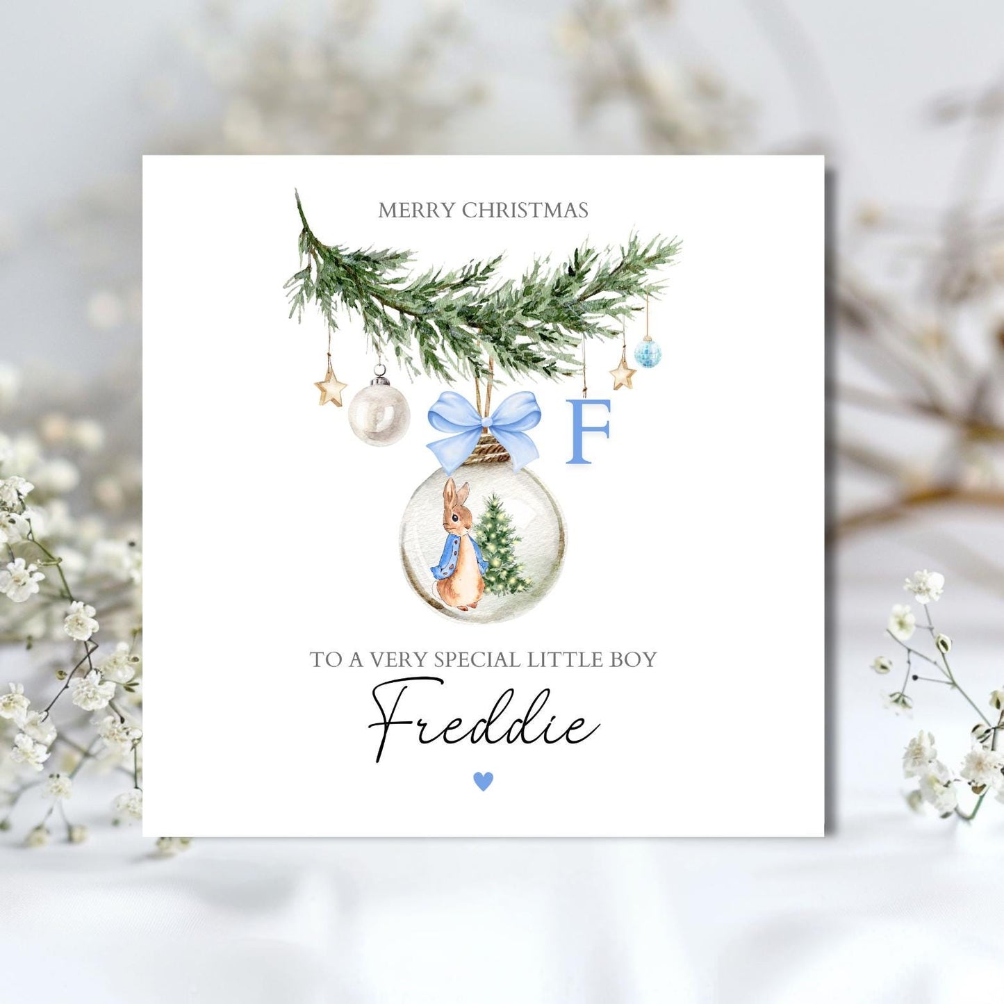 Personalised Peter Rabbit Christmas Card, 1st Christmas Card, Name Initial Card, Peter Rabbit Card for Son, Grandson, Nephew, Any Relation