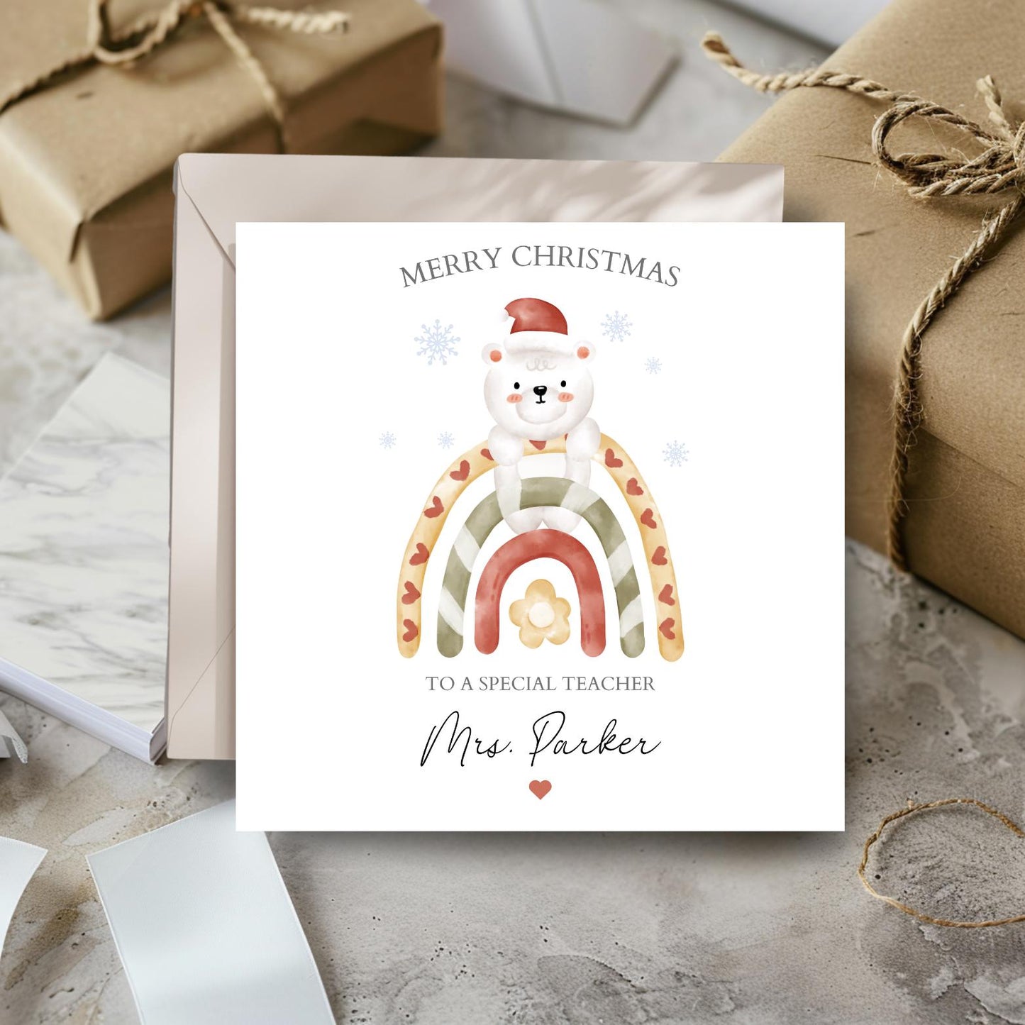 Personalised Key Worker Christmas Card, Nursery Christmas Card, School Teacher Christmas Card, Merry Christmas Teacher Card