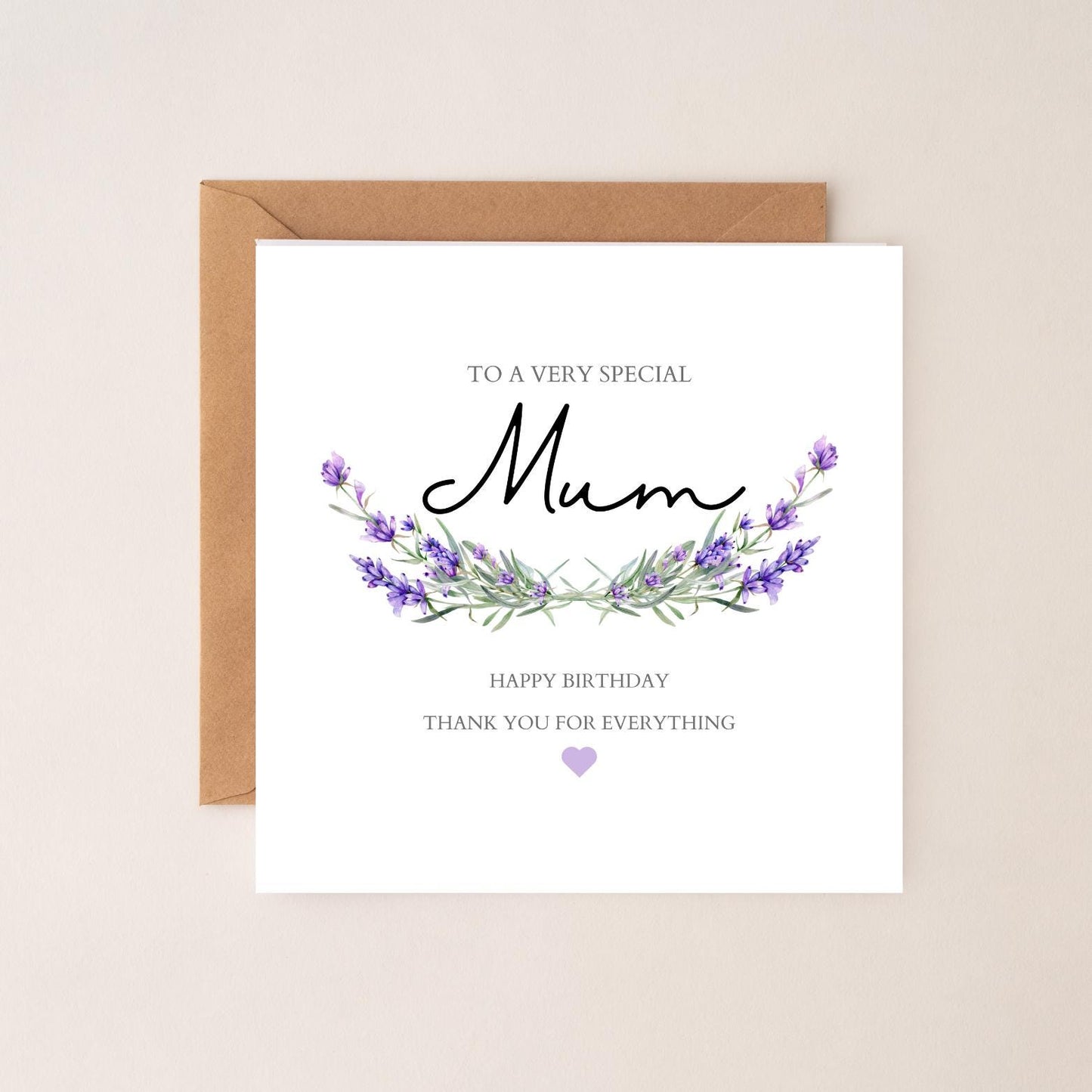 Personalised Mum Lavender Birthday Card - Purple Mum Birthday Card - Thank you Mum Card- Personalised Card For Mum