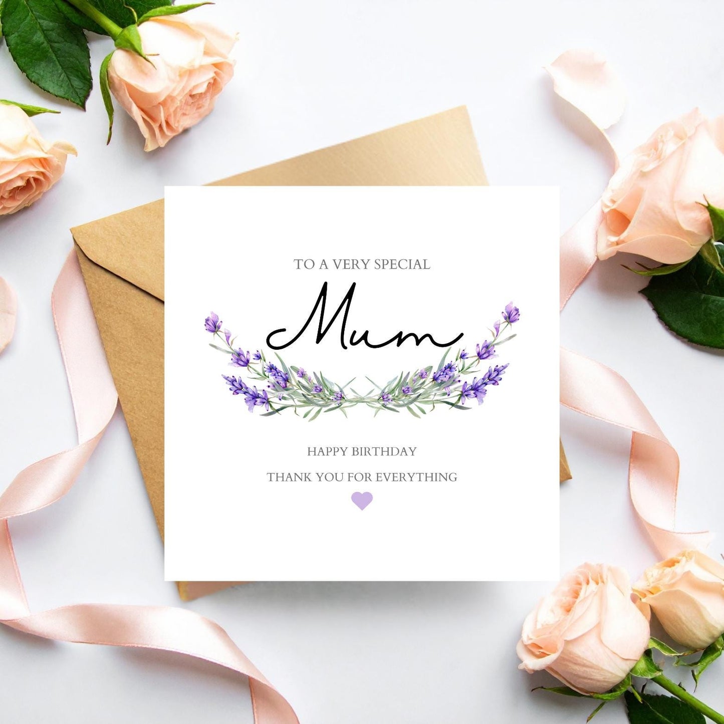 Personalised Mum Lavender Birthday Card - Purple Mum Birthday Card - Thank you Mum Card- Personalised Card For Mum