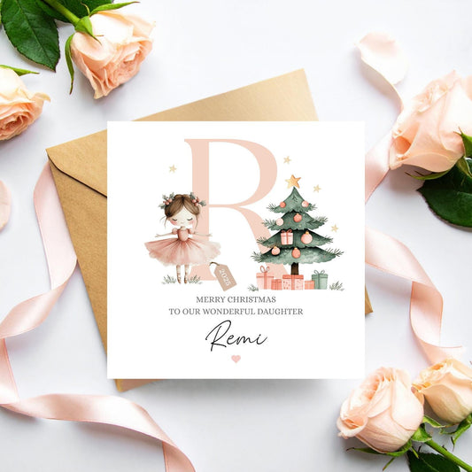 Personalised Girl Christmas Pink Ballerina Card| Christmas Card for girl, Daughter, Granddaughter |2025 Pink Christmas Card,Any Relation