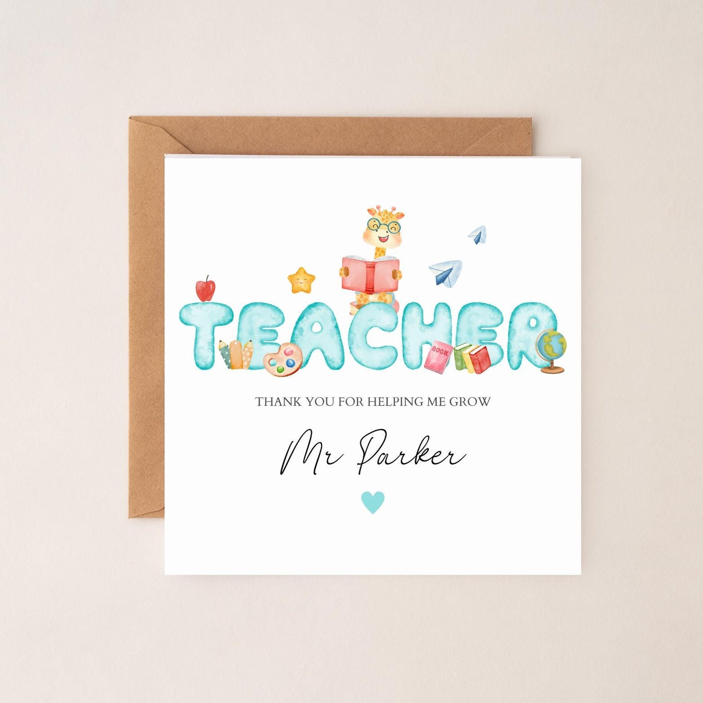 Personalised Thank You Teacher Card, Teacher Card, Thank You Teacher Card, End of Term Card