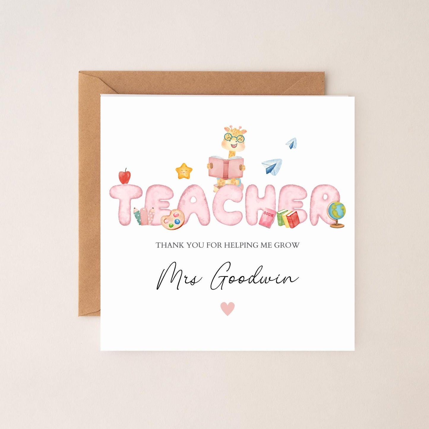 Personalised Thank You Teacher Card, Teacher Card, Thank You Teacher Card, End of Term Card