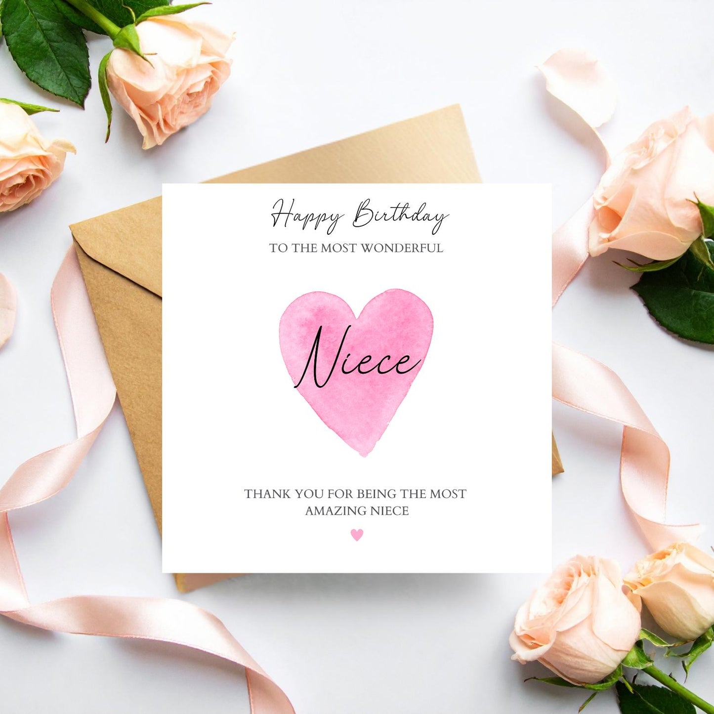 Personalised Mum Birthday Card - Pink Heart Birthday Card For Sister, Niece, Grandmother. Any Relation