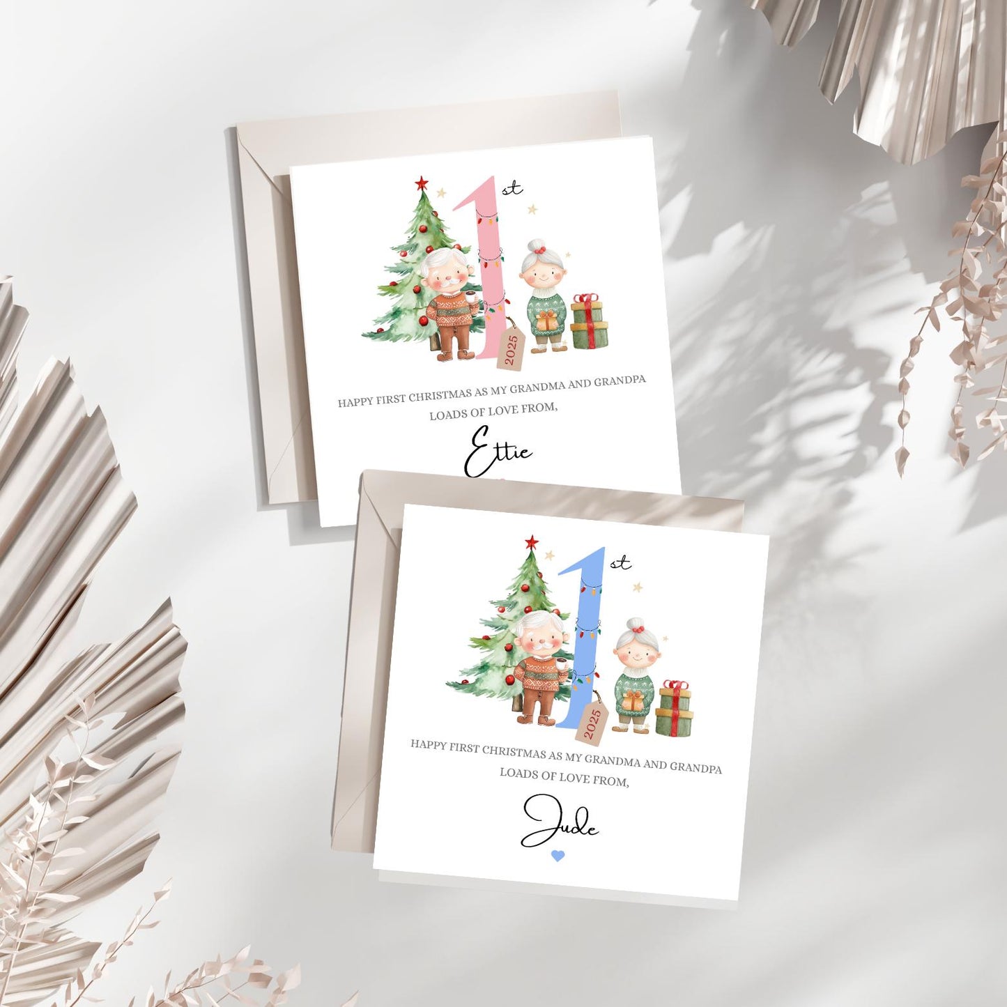 Personalised Grandparents First Christmas Card, Nanny Grandma Nana Granny Grandad Grandpa 1st Xmas Card