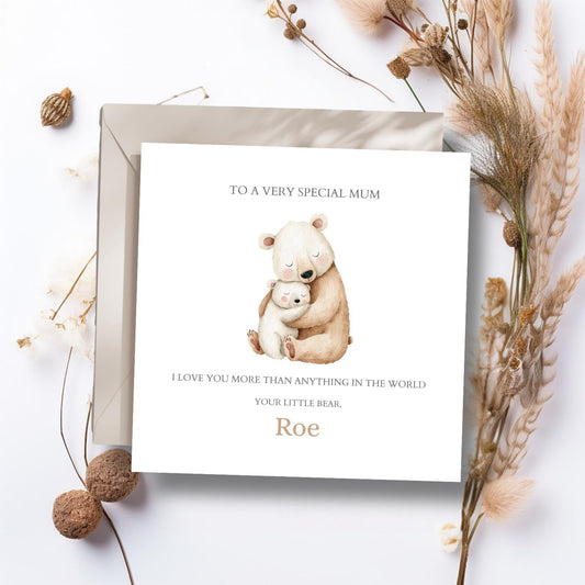 Personalised Thank you Mum Card - Mum Birthday Card - Thank you Mum I Love you Card- Cuddle Bear Card- Personalised Card For Mum