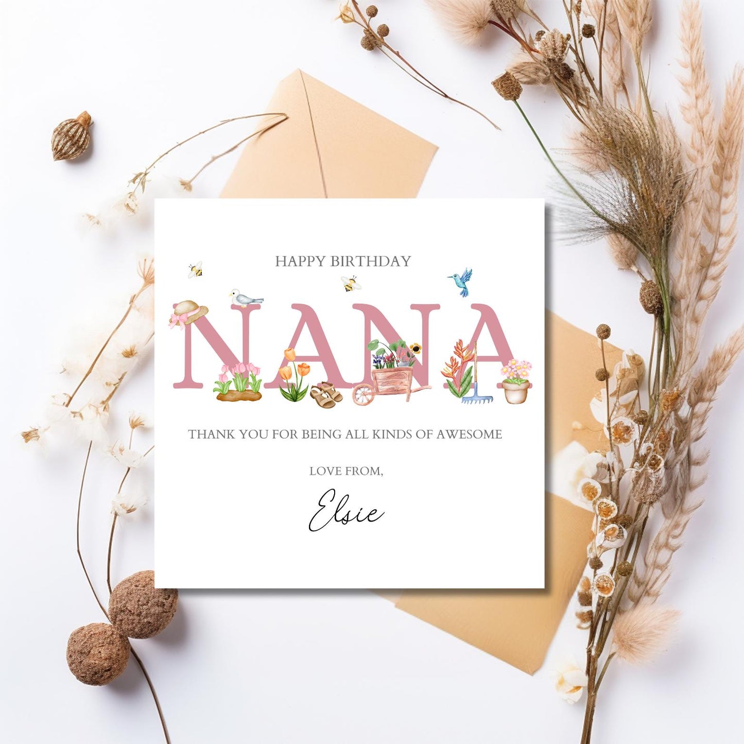 Personalised Grandma Birthday Card with gardening design | Nana gardening birthday card | Birthday Card for Grandmother, Nanny, Nana