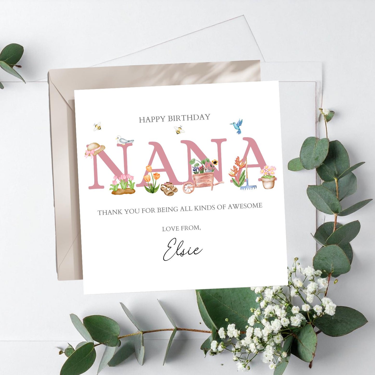 Personalised Grandma Birthday Card with gardening design | Nana gardening birthday card | Birthday Card for Grandmother, Nanny, Nana