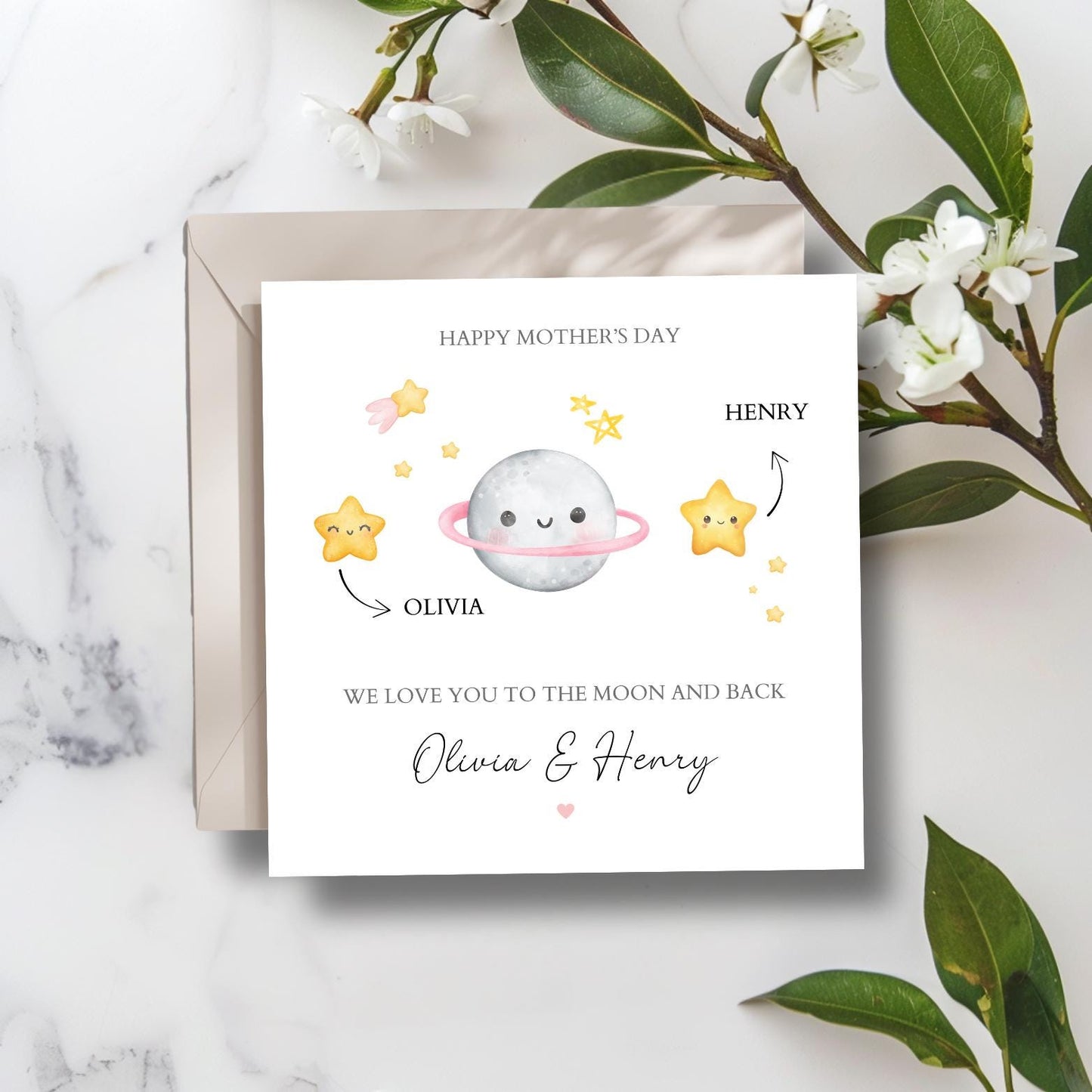 Personalised Mother's Day Moon Card - Love You to the moon and back -Best Mum Card- 1st Mother's Day Card, Moon Card for Mum on Mother's Day
