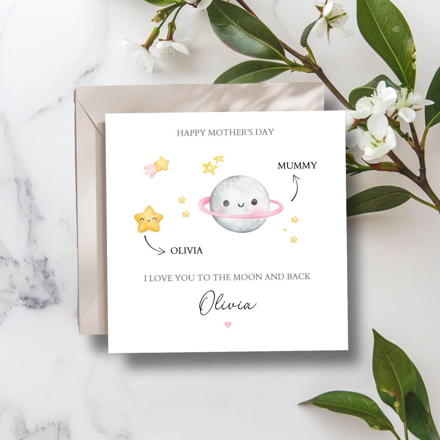 Personalised Mother's Day Moon Card - Love You to the moon and back -Best Mum Card- 1st Mother's Day Card, Moon Card for Mum on Mother's Day