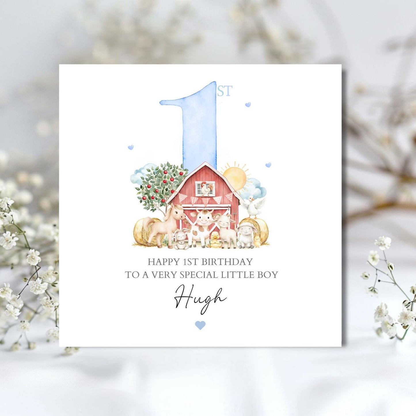 Personalised First Birthday Card Farm Animals | Pink birthday Animals card | One Birthday Card for Girl |Birthday Card for Daughter