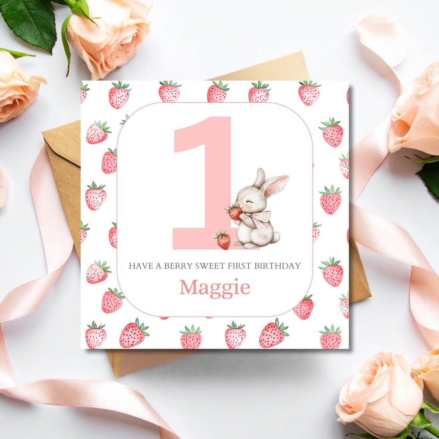Personalised First Birthday Berry Card| 1st birthday Berry Strawberry Card | First Birthday Card for Girl |Birthday Card for Daughter
