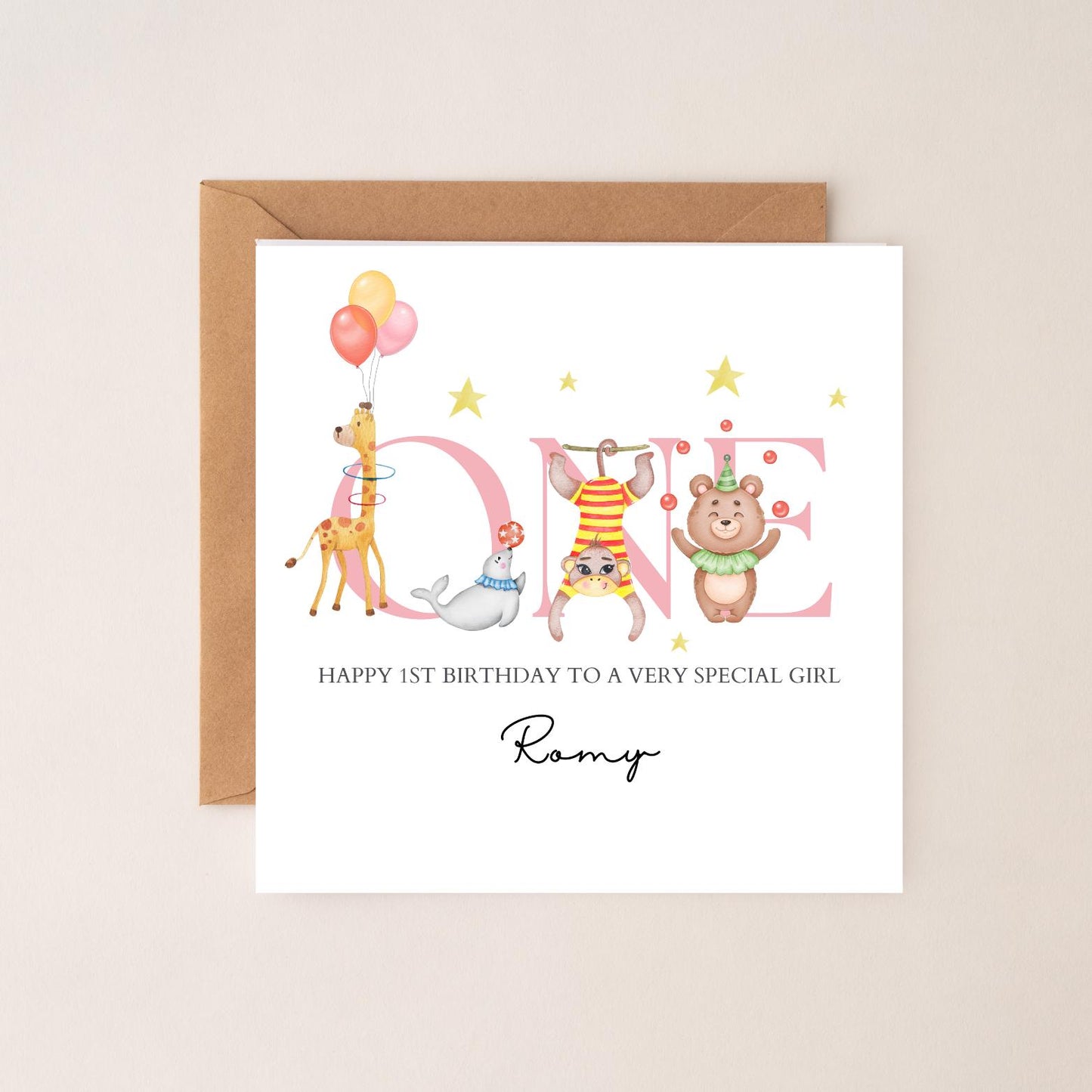 Personalised First Birthday Card Circus Animals Design | 1st birthday circus card | One Personalised Birthday Card Boy & Girl, Any Relation
