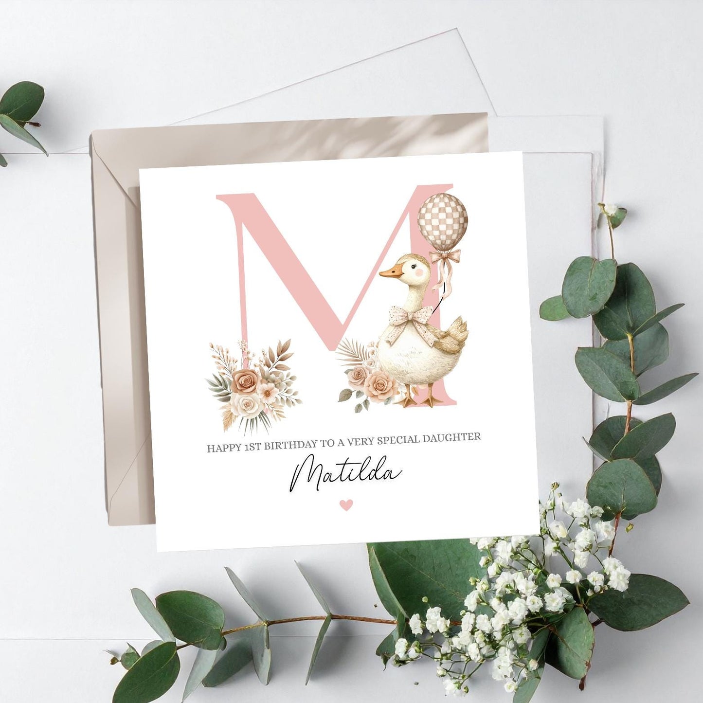 Personalised First Birthday Card Neutral | Any Age birthday silly goose card | Girl Birthday Card | Pink Vintage Silly Goose Card