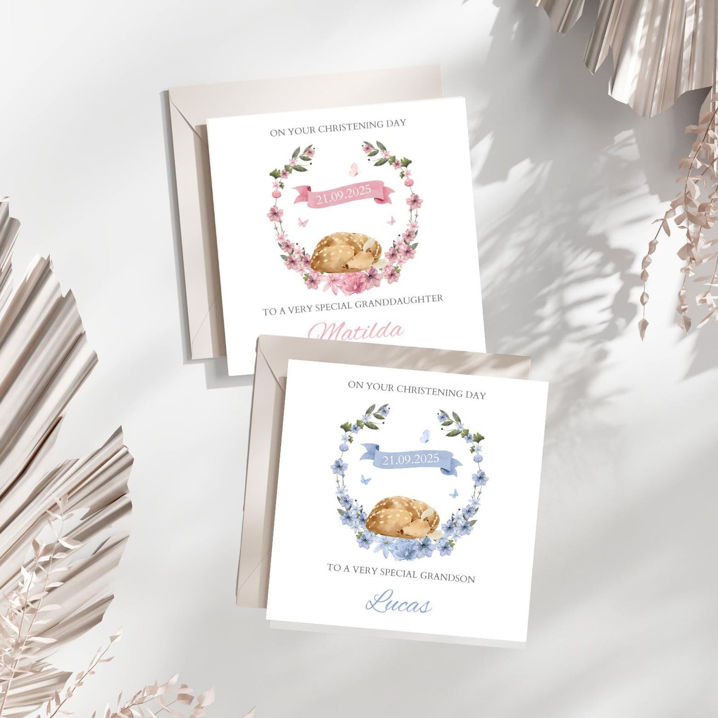 Personalised Christening Card Bambi, Baptism Card, Naming Day Card, Grandson Granddaughter Son Daughter Nephew Niece Godson Goddaughter Dear