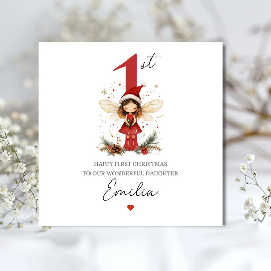Personalised First Christmas Card |Fairy 1st Christmas Card for Girl| Christmas Fairy Christmas Card | Christmas Card for Daughter, Niece