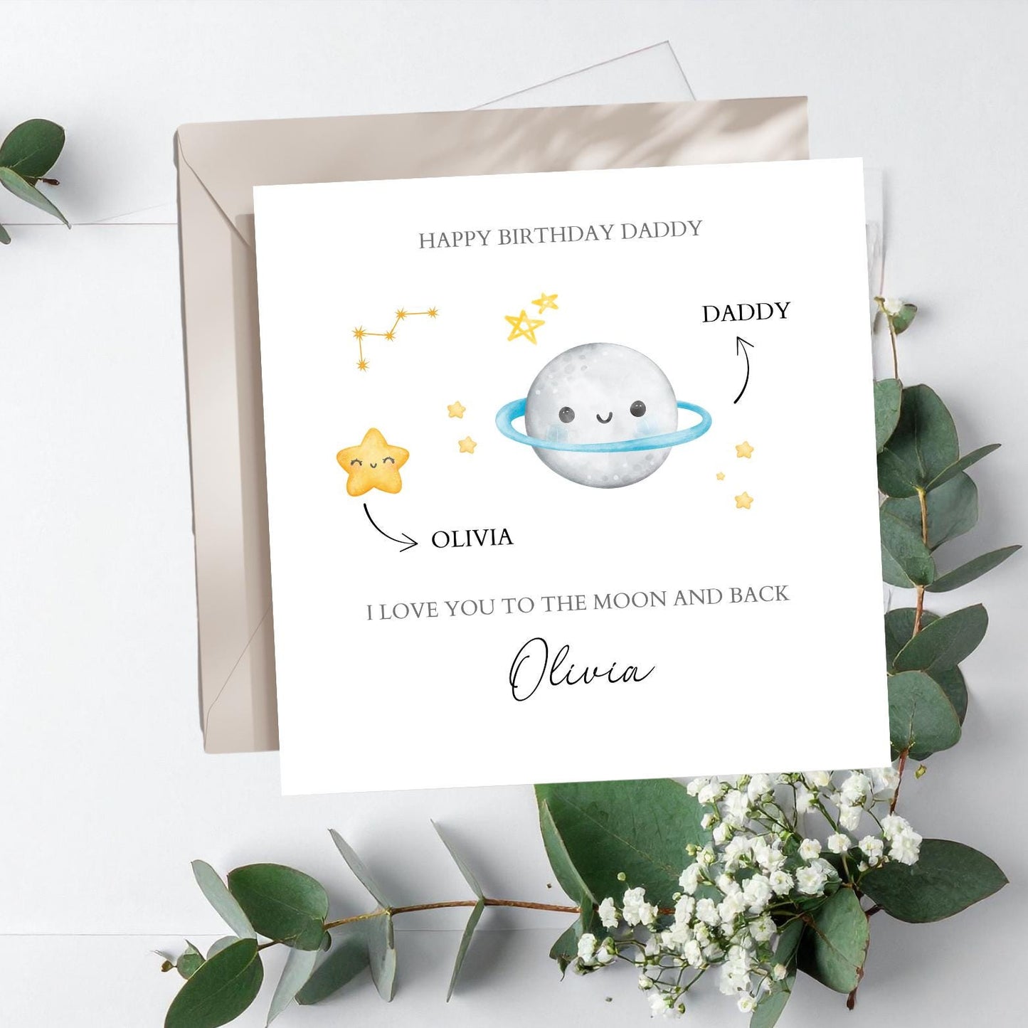 Personalised Daddy Birthday Moon Card - Love You to the moon and back -Best Dad Card- Birthday Card for Dad, Grandad, Uncle ,Any Relation