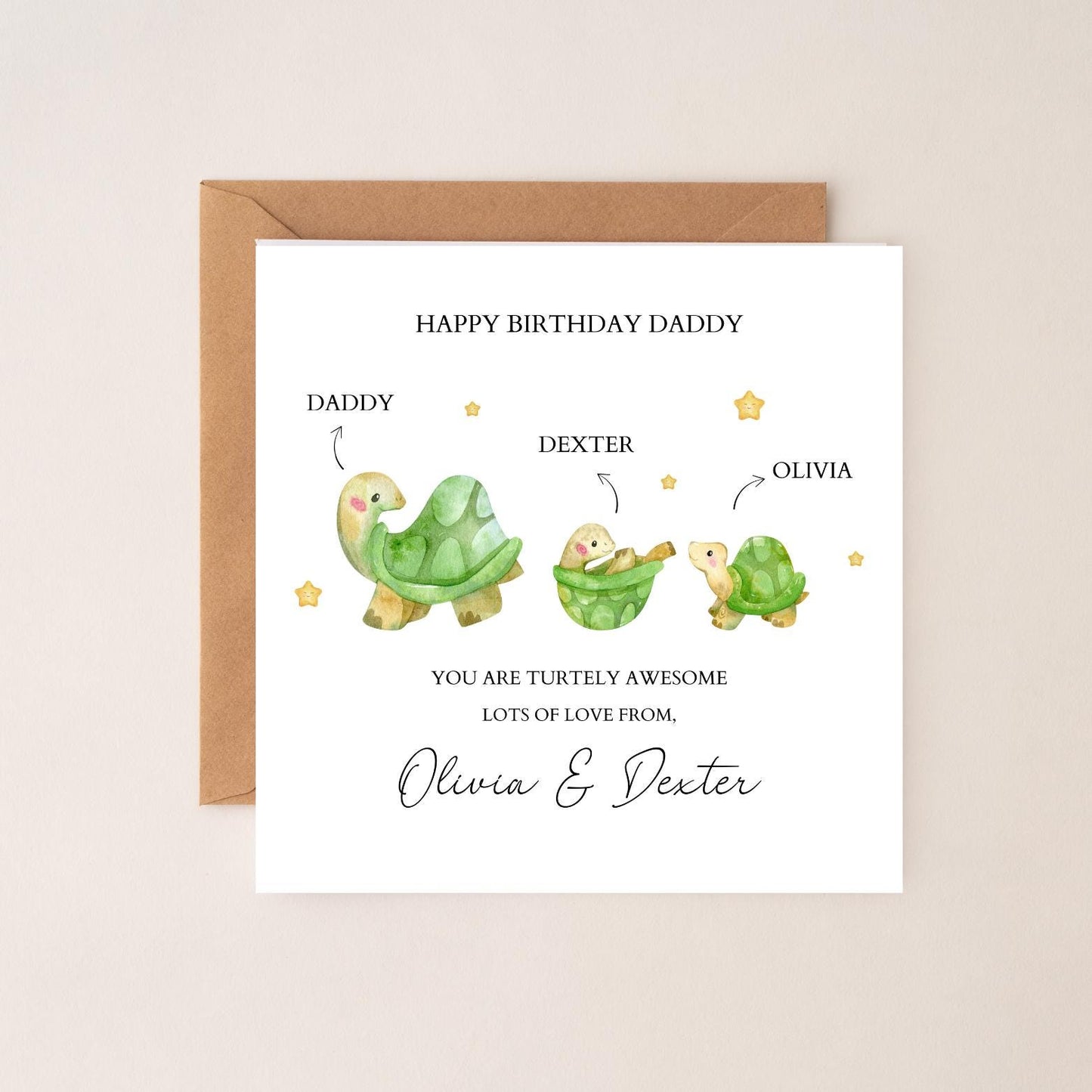 Personalised Daddy Birthday Turtle Card - Turtely Awesome Dad -Best Dad Card- Birthday Card for Dad, Uncle, Grandad, Any Relation